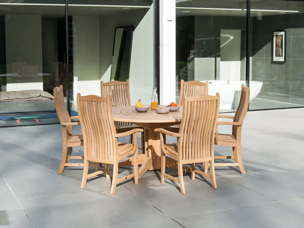 Alexander Rose 6 seater Roble Bengal Dining Set Roble Armchair Hardwood luxury garden furniture