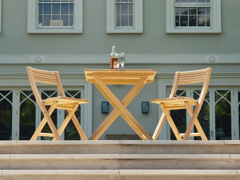 Alexander Rose Bengal Roble Tee for Two Set Bengal Roble Folding Chair Bengal Roble Folding Table Luxury Hardwood Garden Furniture