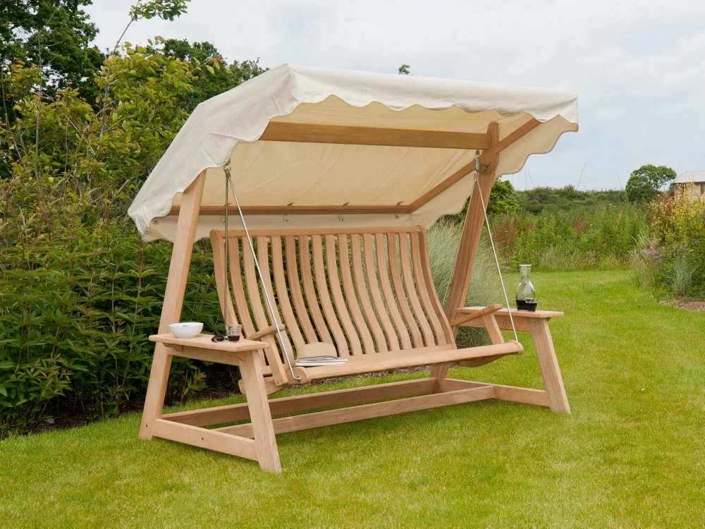 Alexander Rose Bengal Roble Swingseat Oatmeal Canopy Luxury Hardwood Garden Furniture
