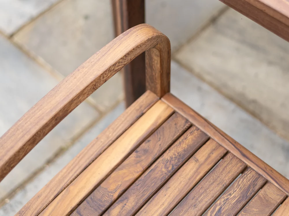 Alexander Rose Dark Acacia Bolney Armchair Detail shot of the Bolney Armchair Luxury Hardwood Garden Furniture