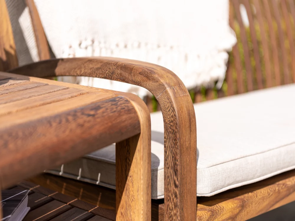 Alexander Rose Dark Acacia Bolney Companion Table Detail shot of the Bolney Finger Joint Luxury Hardwood Garden Furniture