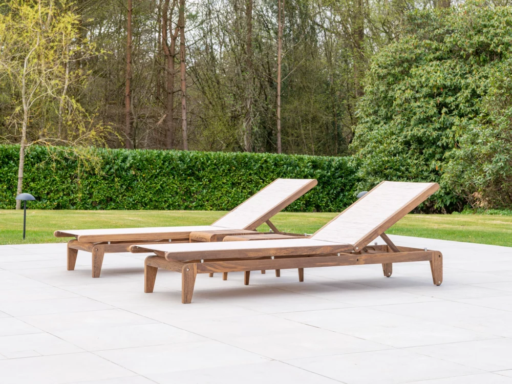Alexander Rose Dark Acacia Bolney Adjustable Sling Sunbed and Side Table Luxury Hardwood Garden Furniture