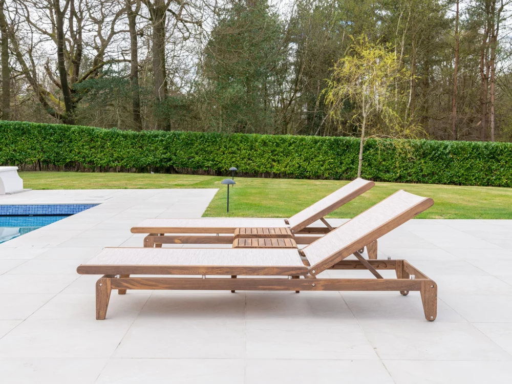 Alexander Rose Dark Acacia Bolney Adjustable Sling Sunbed and Side Table Luxury Hardwood Garden Furniture
