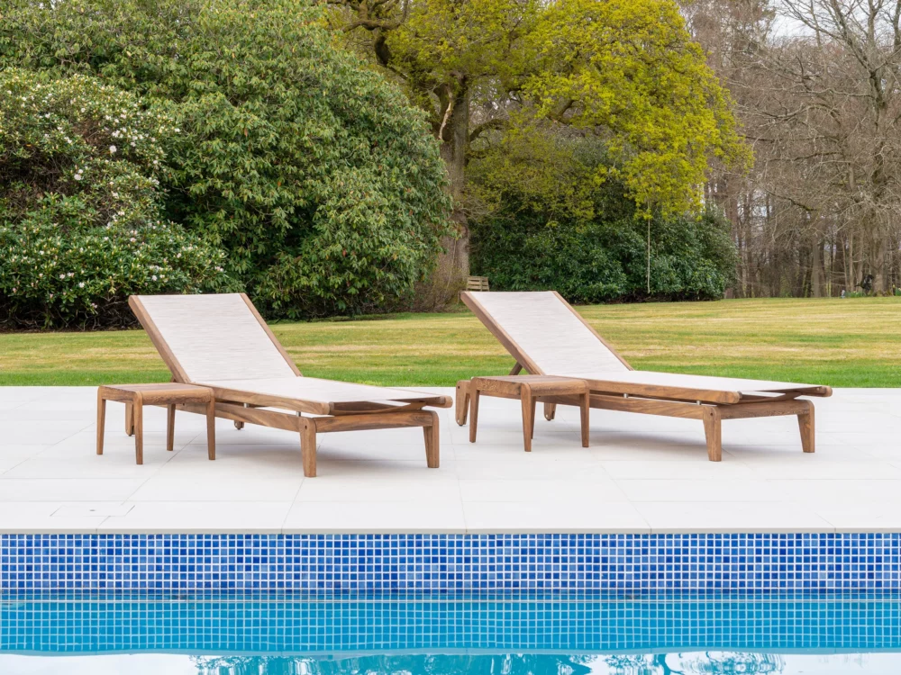 Alexander Rose Dark Acacia Bolney Adjustable Sling Sunbed and Side Table Luxury Hardwood Garden Furniture