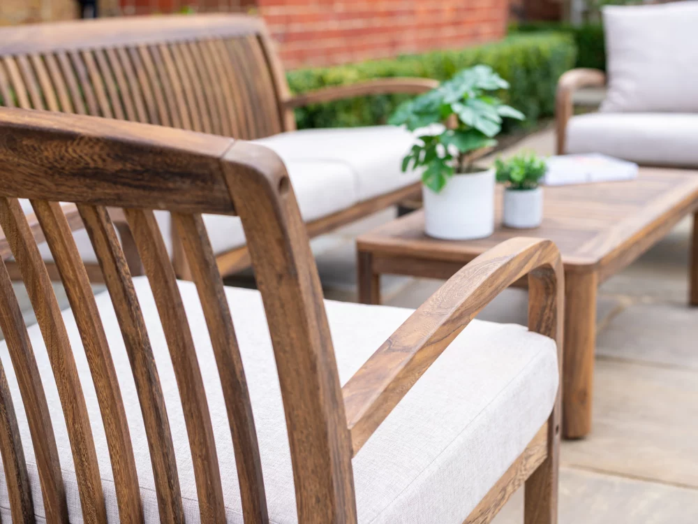 Alexander Rose Dark Acacia Bolney Lounge Set Close up shot Luxury Hardwood Garden Furniture