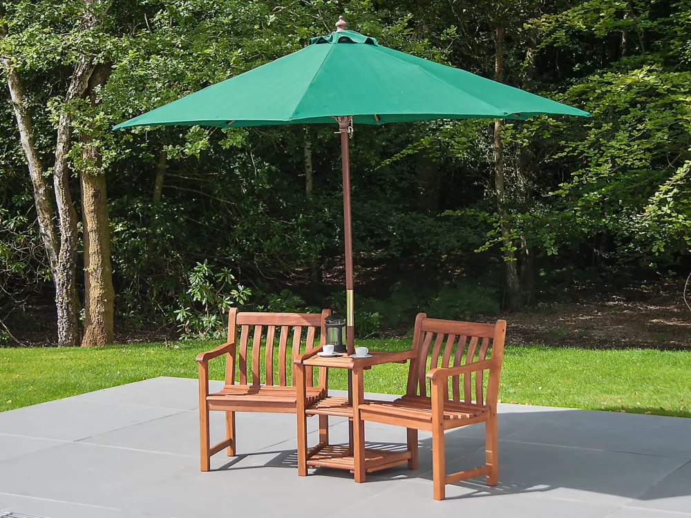 Alexander Rose Oiled Mahogany Companion Set Green Hardwood Parasol High Quality Hardwood Garden Furniture