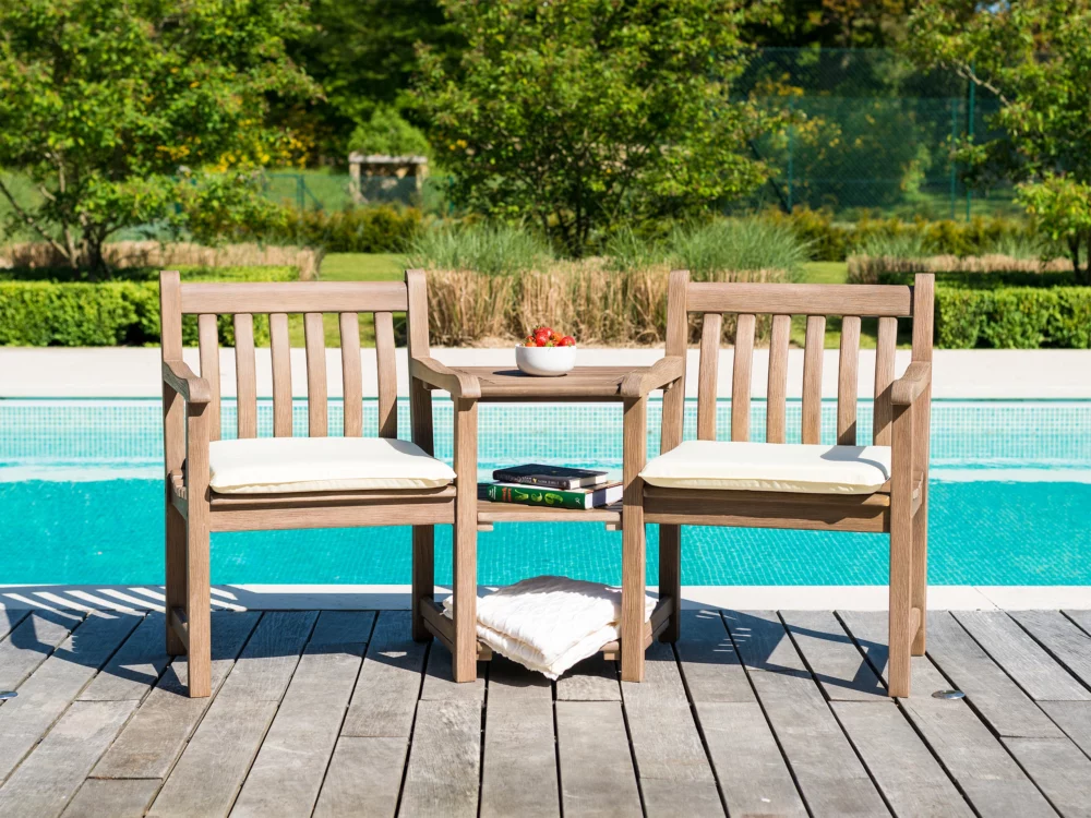 Alexander Rose Broadfield Chestnut Acacia Companion Set Oatmeal Olefin Armchair Cushions High Quality Hardwood Garden Furniture