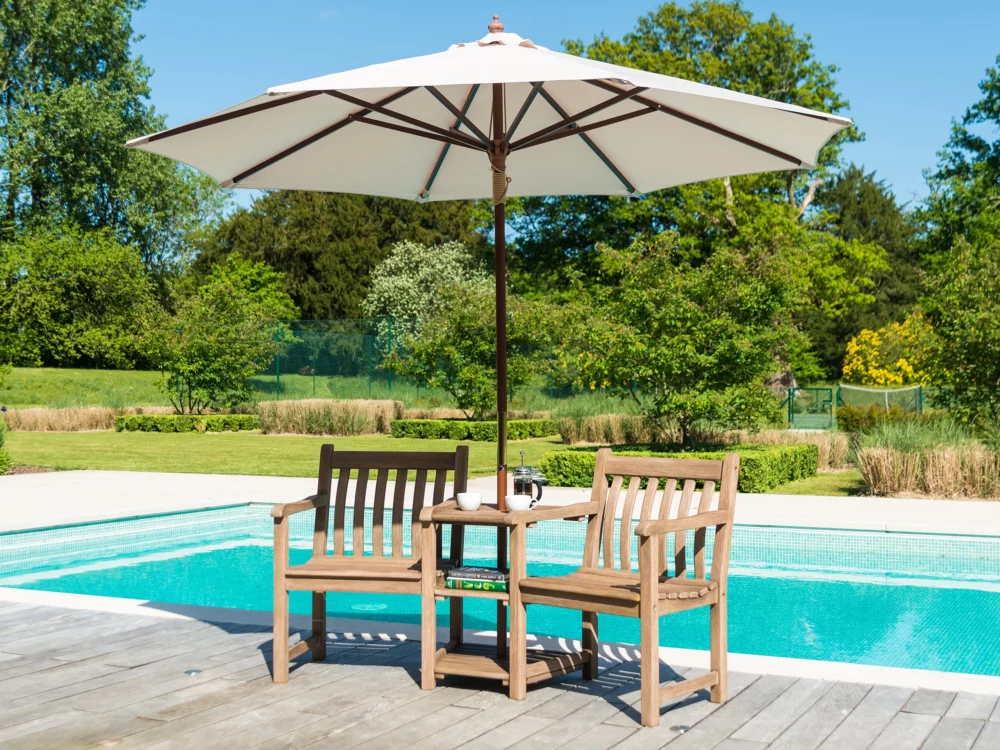 Alexander Rose Broadfield Chestnut Acacia Companion Set Oatmeal Hardwood Parasol High Quality Hardwood Garden Furniture