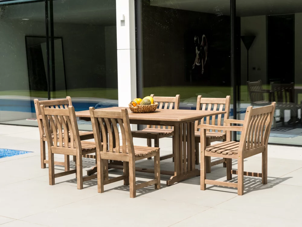 Alexander Rose Broadfield Chestnut Acacia Dining Set Rectangular Table, 2 Armchairs and 4 Side Chairs High Quality Hardwood Garden Furniture