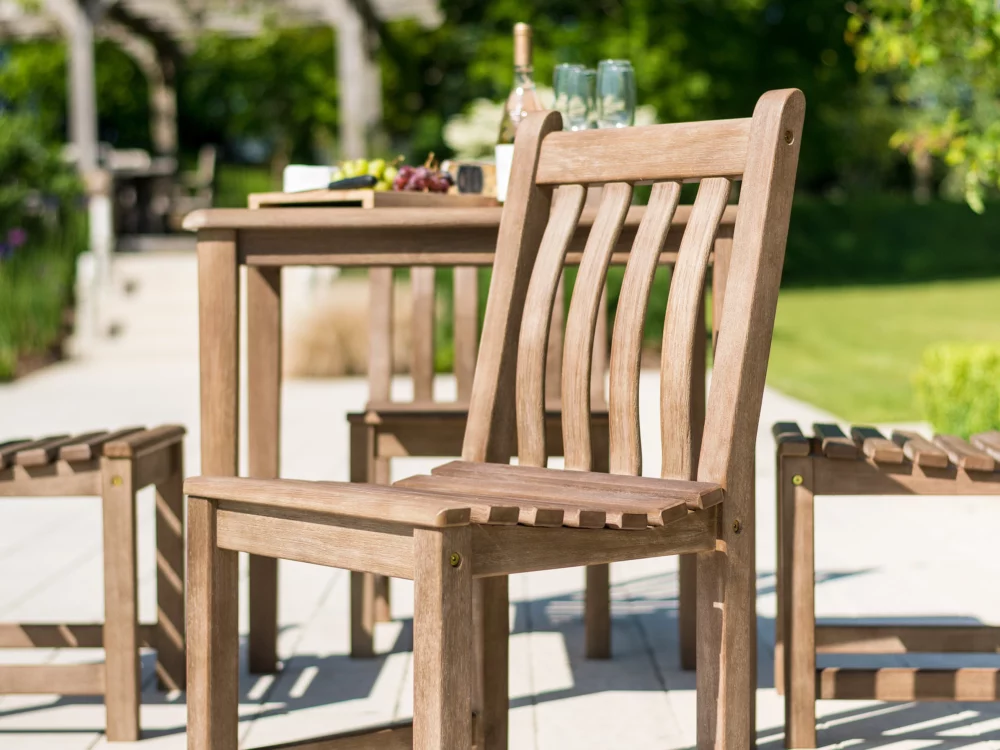 Alexander Rose Broadfield Chestnut Acacia Dining Set Square Table 4 Side Chairs High Quality Hardwood Garden Furniture