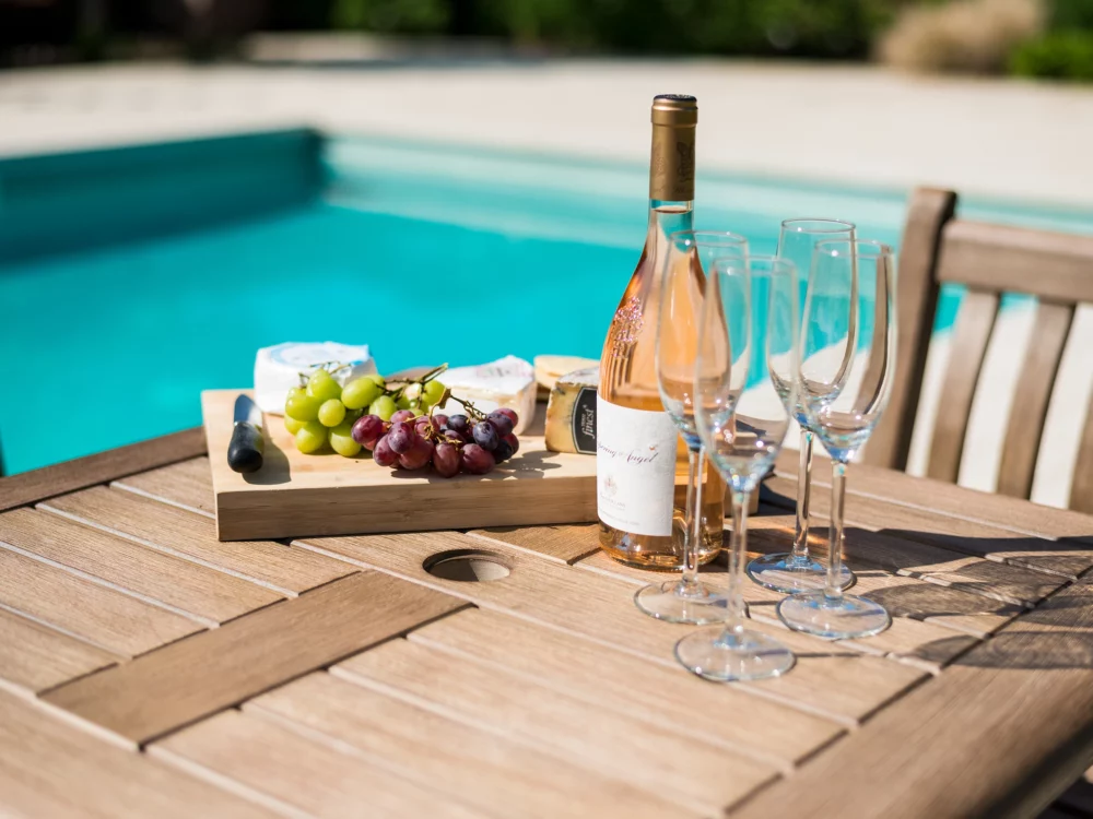 Alexander Rose Broadfield Chestnut Acacia Dining Set Square Table Close up shot High Quality Hardwood Garden Furniture