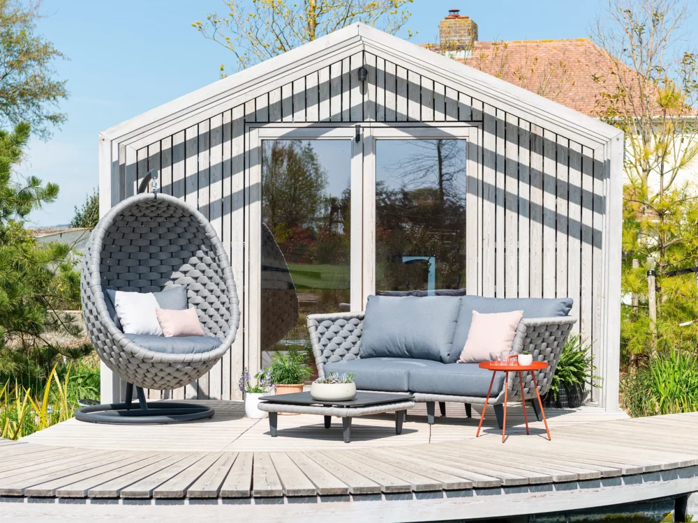 Alexander Rose Light Grey Cordial Luxe Lucy Chair and Base. Light Grey Cordial Sofa Set and Coffee Table Luxury Aluminium Garden Furniture