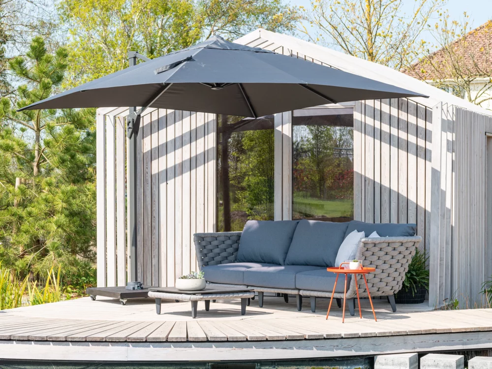Alexander Rose Cordial Luxe light Grey Modular Set Square Charcoal Cantilever Parasol Luxury Aluminium Garden Furniture
