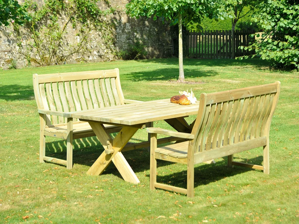 Alexander Rose Malu Pine 5ft High Back Bench with Dining Table High Quality Pine Garden Furniture