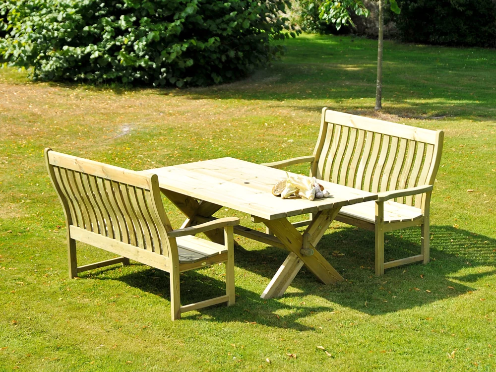Alexander Rose Malu Pine 5ft High Back Bench with Dining Table High Quality Pine Garden Furniture