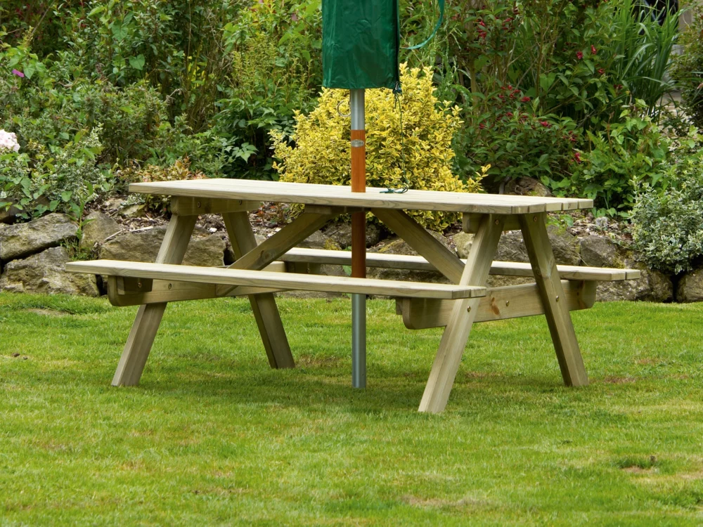Alexander Rose Malu Pine Picnic Table 5ft Hardwood Green Parasol High Quality Garden Furniture