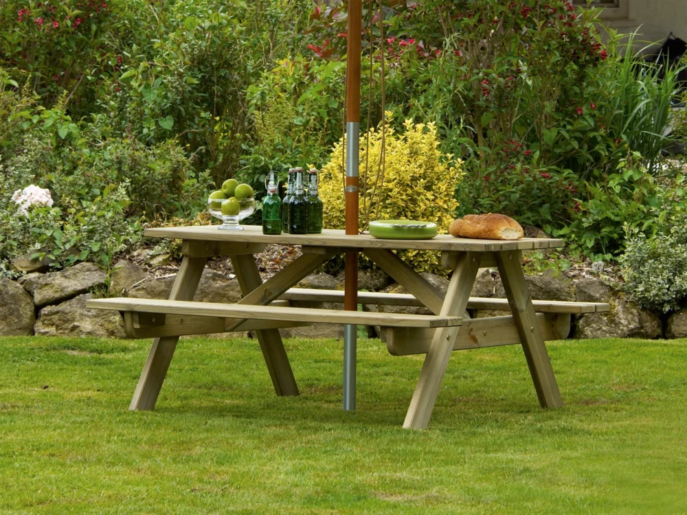 Alexander Rose Malu Pine Picnic Table 5ft Hardwood Parasol High Quality Garden Furniture