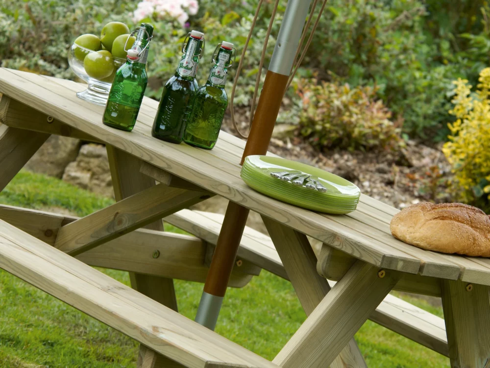 Alexander Rose Malu Pine Picnic Table 5ft Hardwood Parasol High Quality Garden Furniture