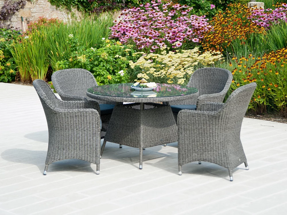 Alexander Rose Monte Carlo 4 seater dining set Monte Carlo Close weave Bucket Chairs Luxury Rattan Garden furniture