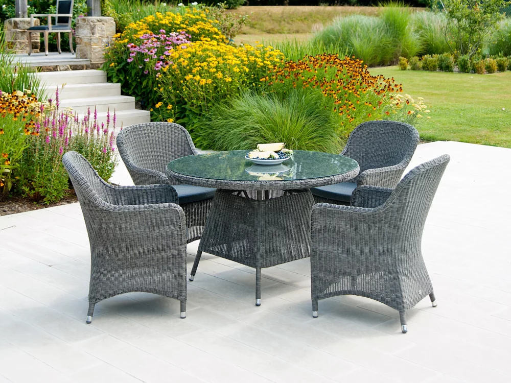 Alexander Rose Monte Carlo 4 seater dining set Monte Carlo Close weave Bucket Chairs Luxury Rattan Garden furniture