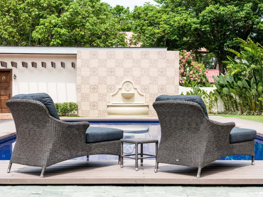 Alexander Rose Monte Carlo Relax Lounger and Side Table Luxury Rattan Garden Furniture