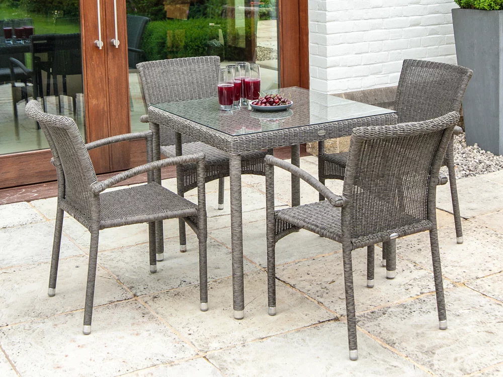 Alexander Rose Monte Carlo Stacking Armchair and Square Table Luxury Rattan Garden Furniture