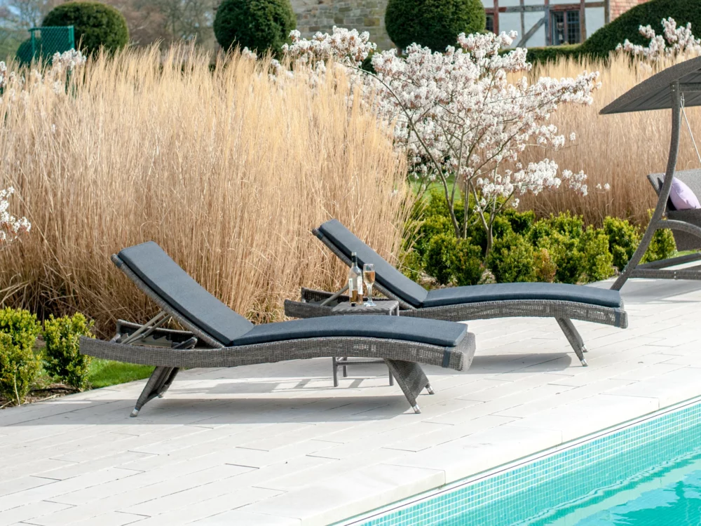 Alexander Rose Monte Carlo Stacking Adjustable Sunbed and Side Table Luxury Rattan Garden Furniture