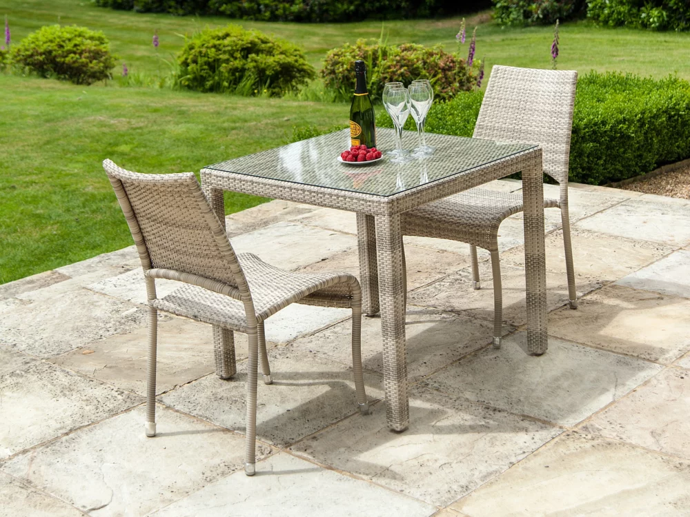 Alexander Rose Ocean Pearl Dining Set with Stacking Armchairs Luxury Rattan Garden Furniture