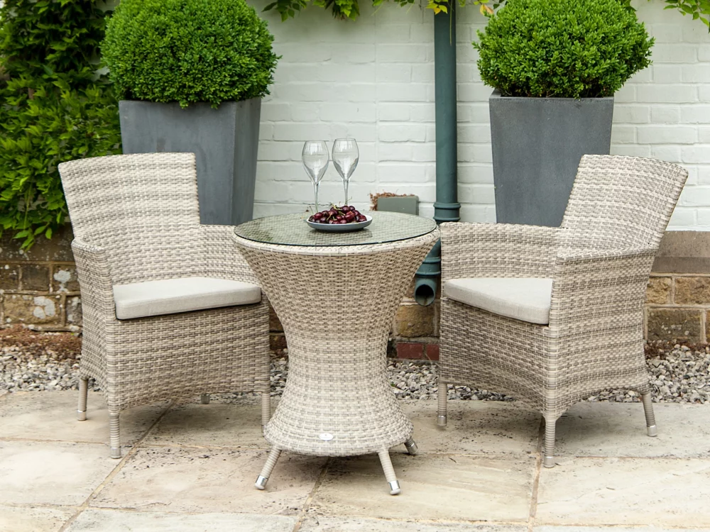 Alexander Rose Ocean Pearl Bistro Set with Armchairs Luxury Rattan Garden Furniture