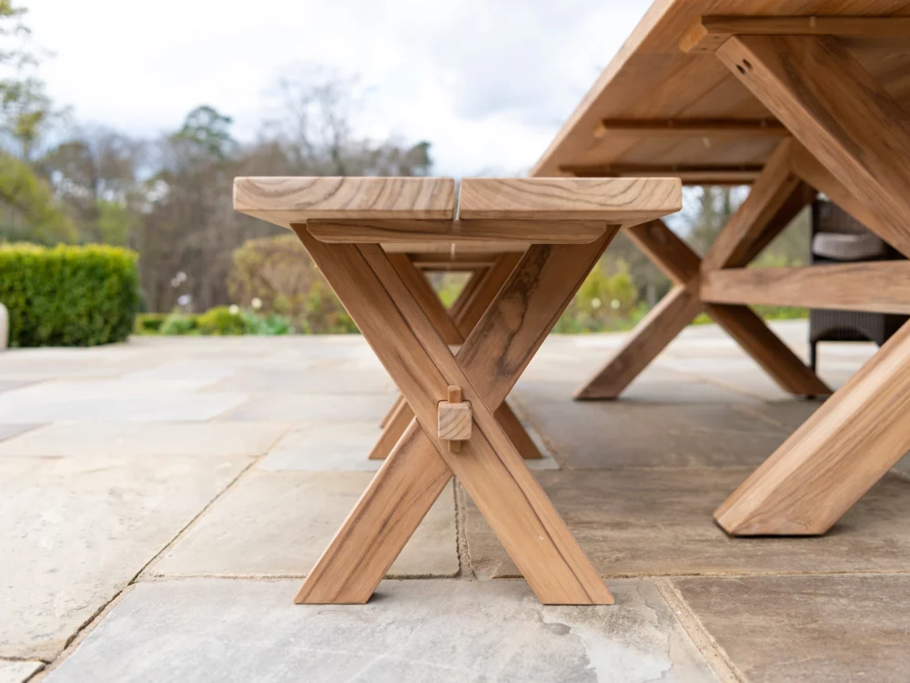 Alexander Rose Plank Teak Table and Plank Bench Luxury Teak Garden Furniture