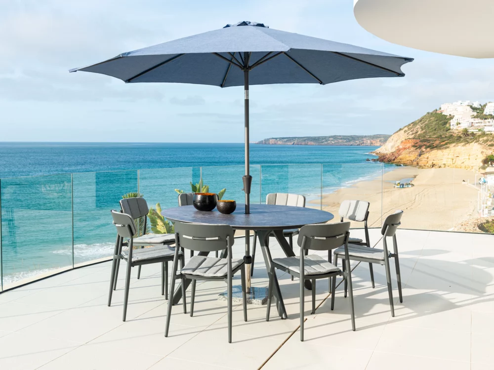 Alexander Rose Rimini Round Table Dining Set Luxury Aluminium Garden Furniture
