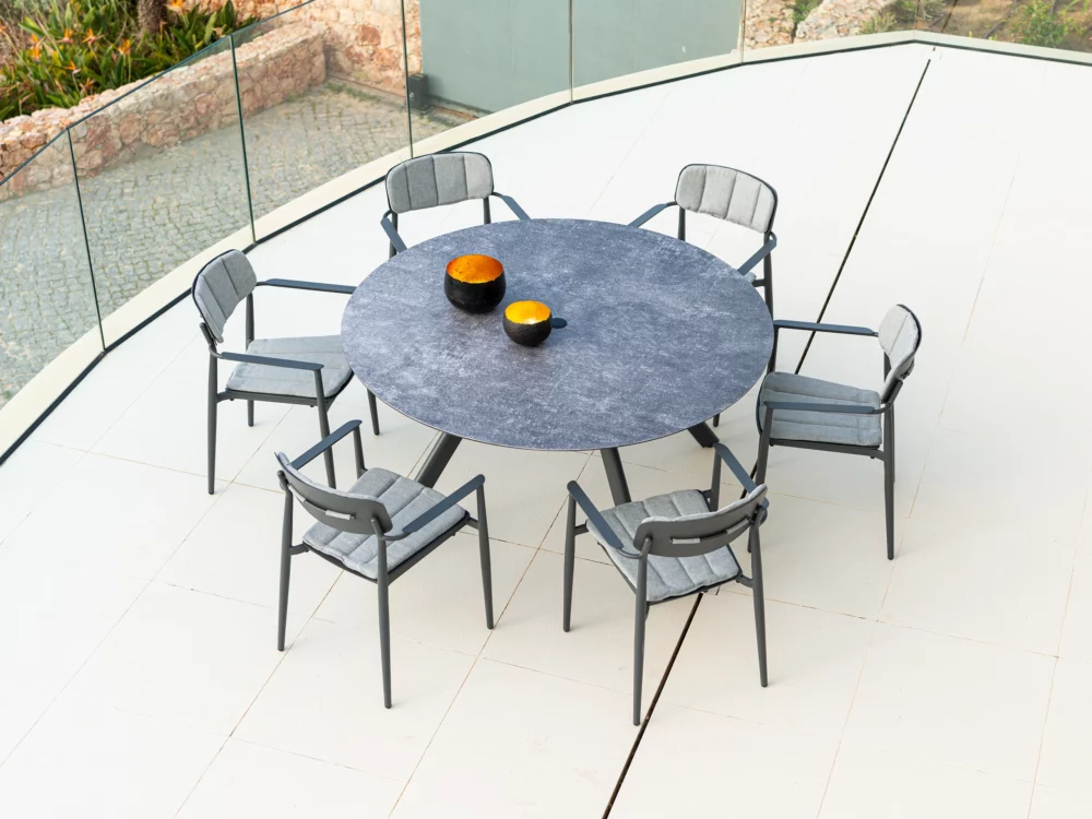 Alexander Rose Rimini Round Table Dining Set Luxury Aluminium Garden Furniture