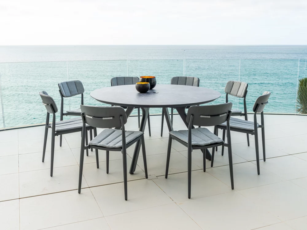 Alexander Rose Rimini Round Table Dining Set Luxury Aluminium Garden Furniture