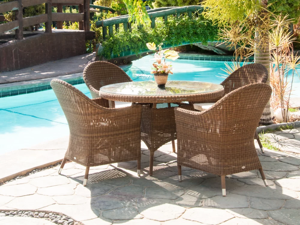 Alexander Rose San Marino Dining Set with Round Top Armchairs Luxury Rattan Outdoor Furniture