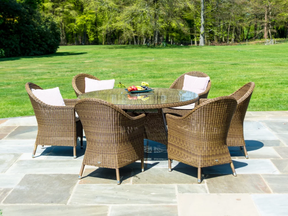 Alexander Rose San Marino Dining Set with Round Top Armchairs Luxury Rattan Outdoor Furniture