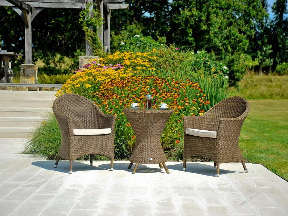 Alexander Rose San Marino Bistro Set with Round Top Armchairs Luxury Rattan Outdoor Furniture