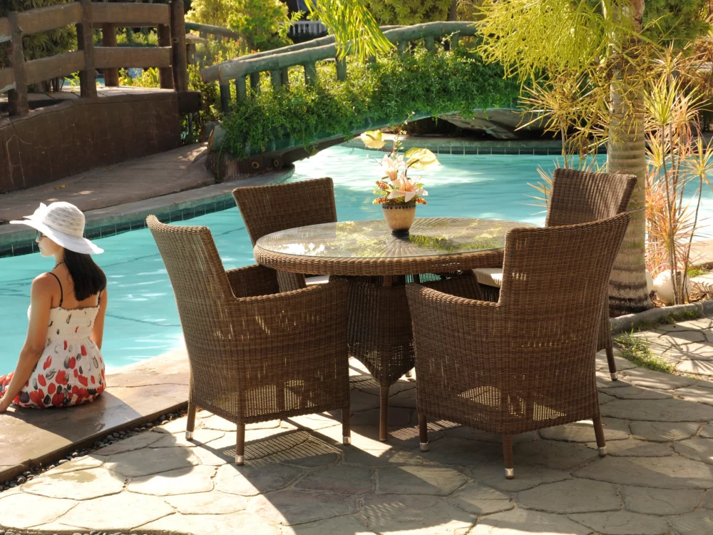 Alexander Rose San Marino Dining Set with Square Top Armchairs Luxury Rattan Outdoor Furniture