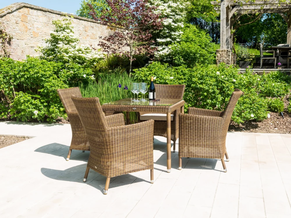 Alexander Rose San Marino Dining Set with Square Top Armchairs Luxury Rattan Outdoor Furniture