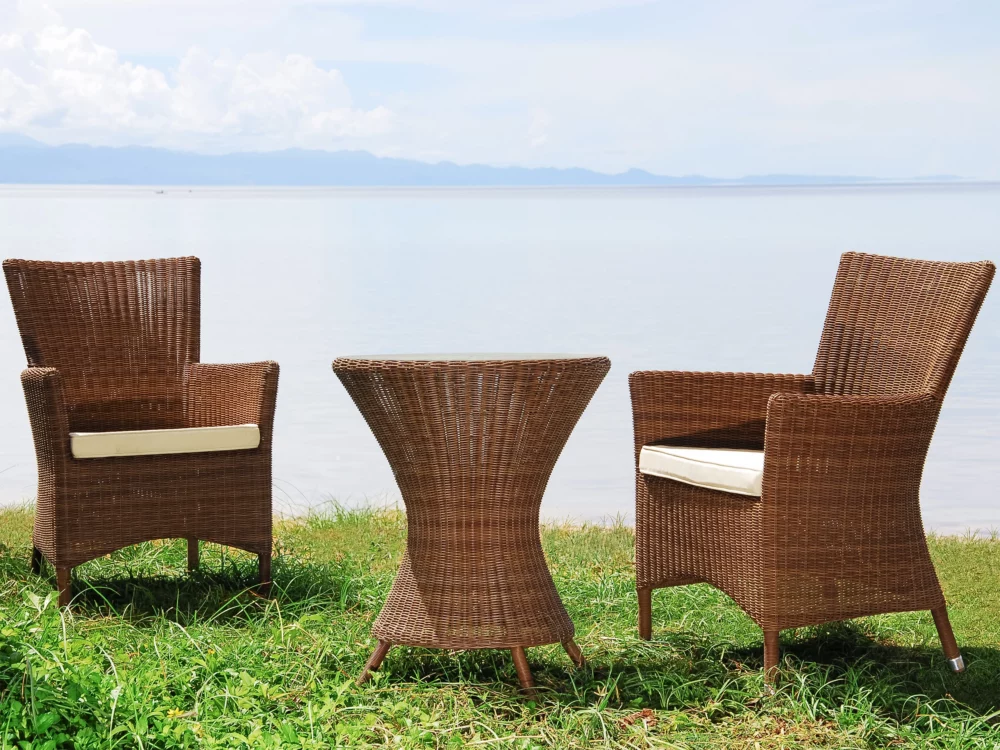 Alexander Rose San Marino Bistro Set with Square Top Armchairs Luxury Rattan Outdoor Furniture