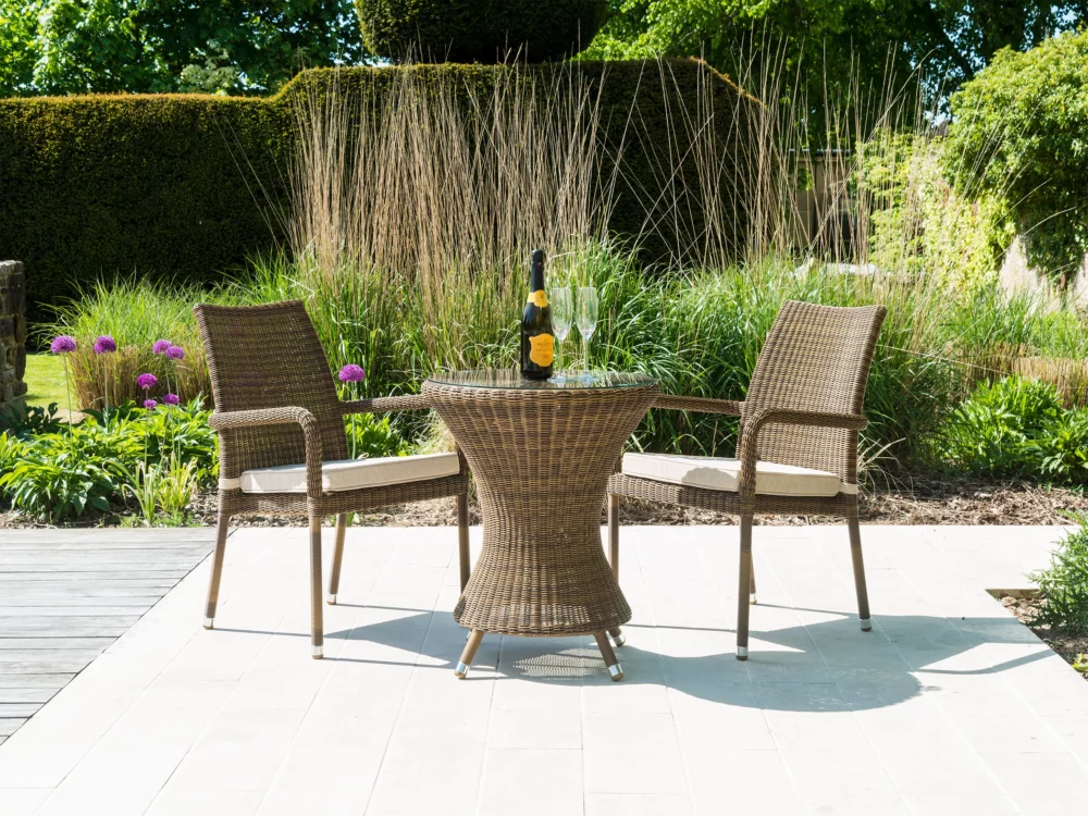 Alexander Rose San Marino Bistro Set with Stacking Armchairs Luxury Rattan Outdoor Furniture