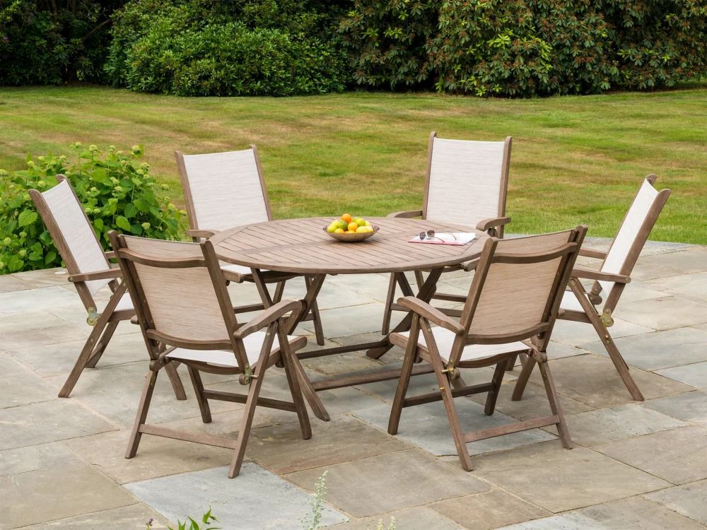 Alexander Rose Sherwood Chestnut Acacia Folding Dining Set Chestnut Acacia Sling Folding Armchair High Quality Garden Furniture