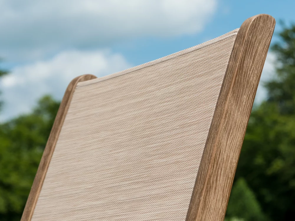 Alexander Rose Sherwood Chestnut Acacia Sling Folding Armchair Close up Photo High Quality Garden Furniture