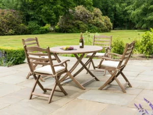 Alexander Rose Sherwood Chestnut Acacia Folding Dining Set Ecru Hardwood Parasol High Quality Garden Furniture